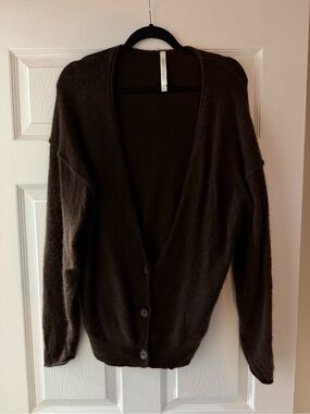 Babaton Cashmere Dark Brown V-Neck Button Cardigan